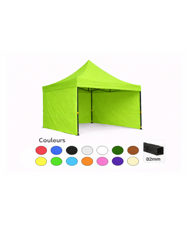 Tente pliante 3x3 vert clair LOISIR – Barnum acier 32 mm avec parois