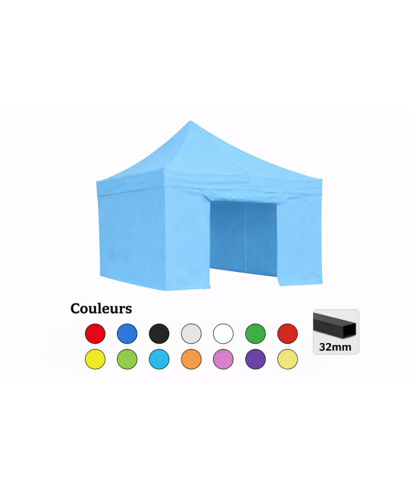 Tente pliante 3x3 bleu ciel LOISIR – Barnum acier 32 mm avec parois