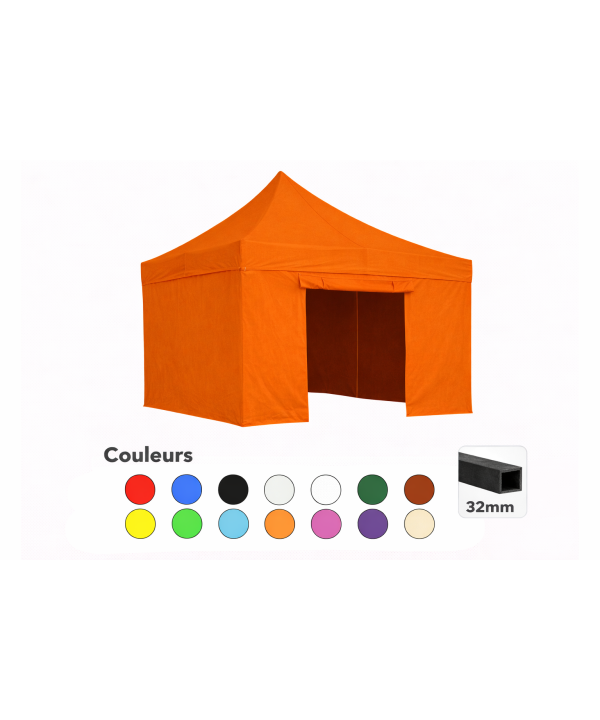 Tente pliante 3x3 orange LOISIR – Barnum acier 32 mm avec parois