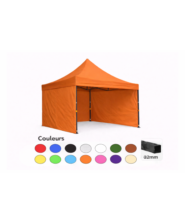Tente pliante 3x3 orange LOISIR – Barnum acier 32 mm avec parois