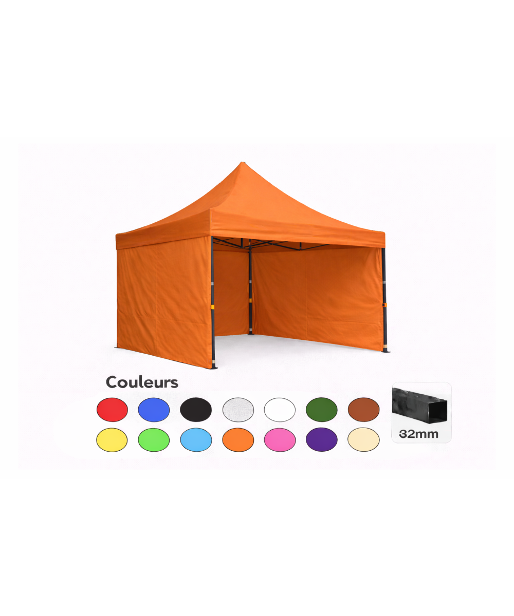 Tente pliante 3x3 orange LOISIR – Barnum acier 32 mm avec parois