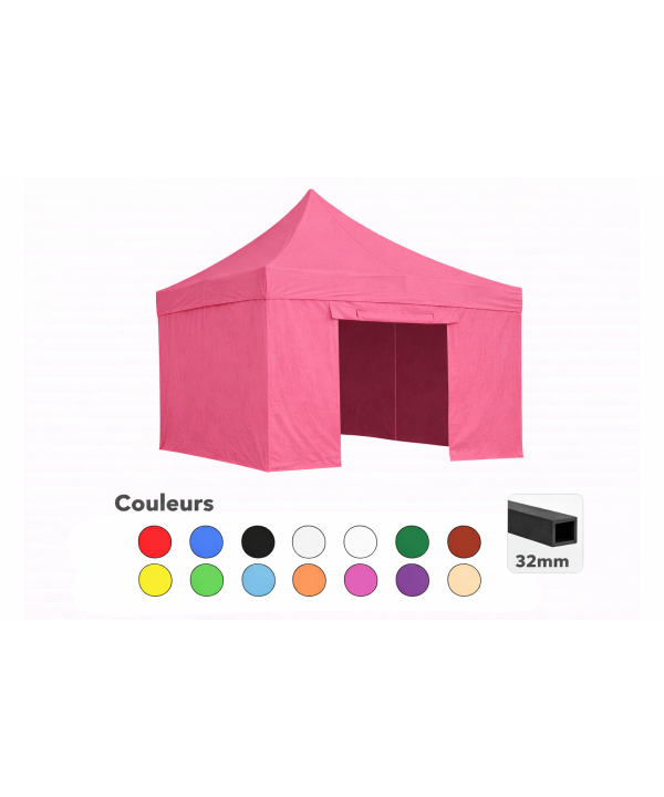 Tente pliante 3x3 rose LOISIR – Barnum acier 32 mm avec parois