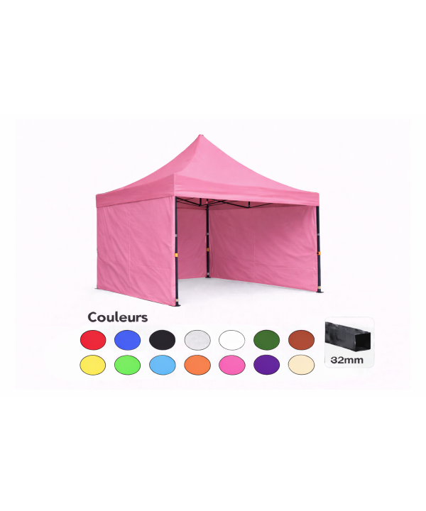 Tente pliante 3x3 rose LOISIR – Barnum acier 32 mm avec parois
