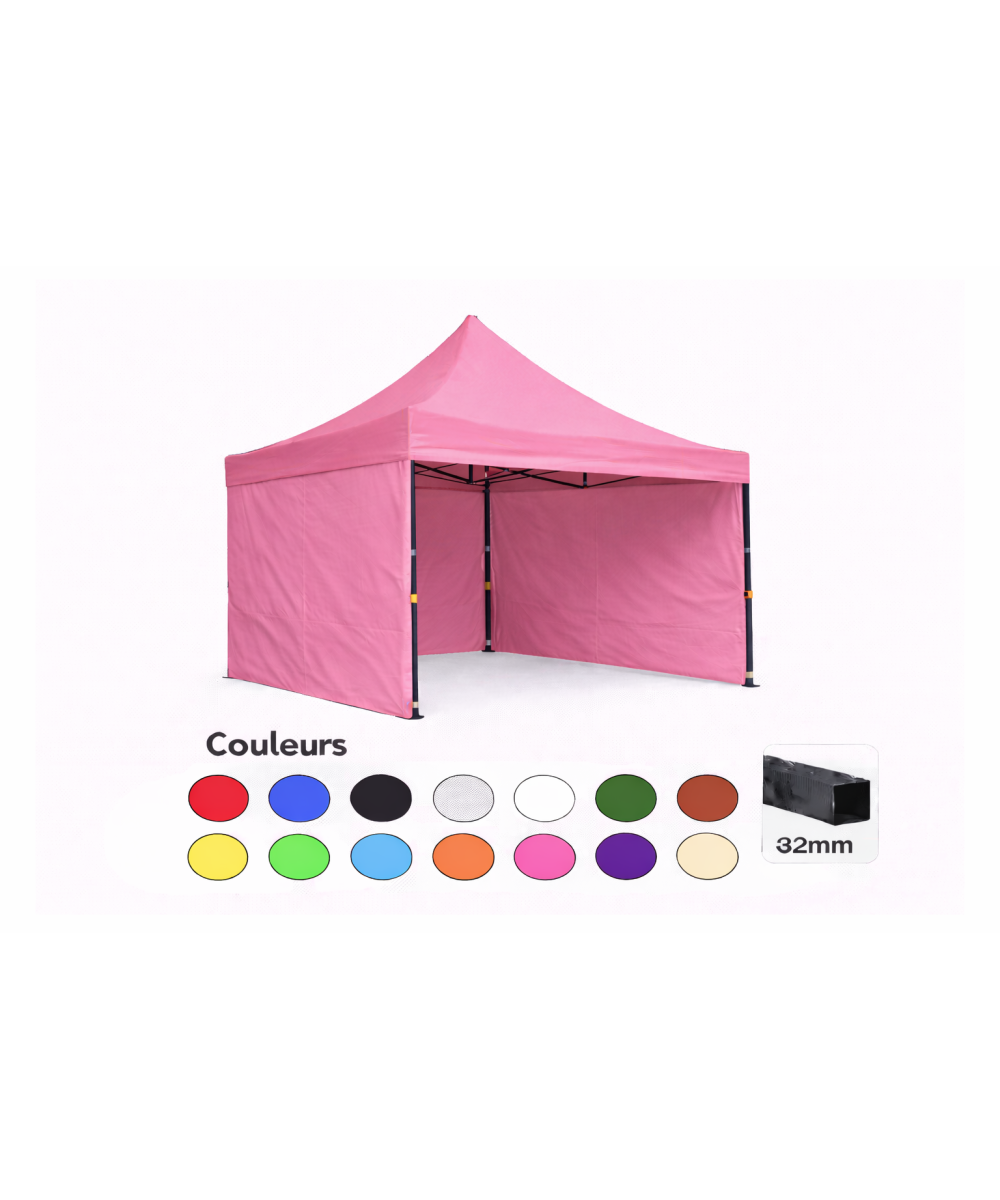 Tente pliante 3x3 rose LOISIR – Barnum acier 32 mm avec parois