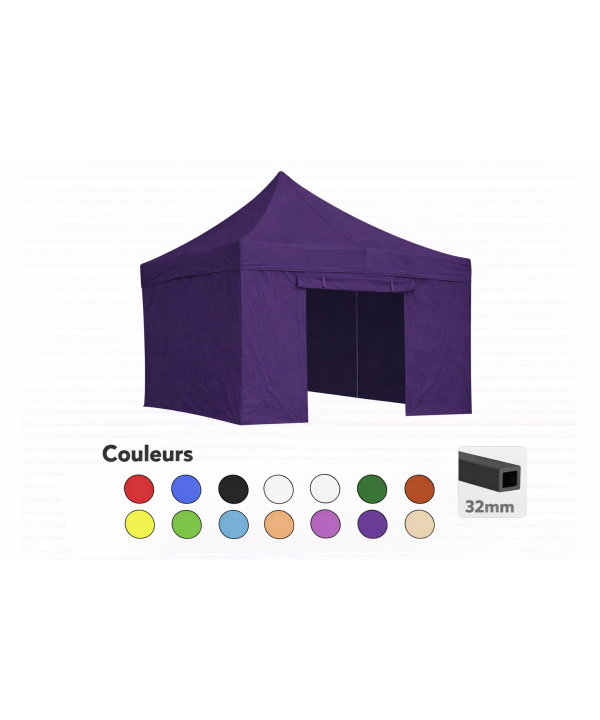 Tente pliante 3x3 violette LOISIR – Barnum acier 32 mm avec parois