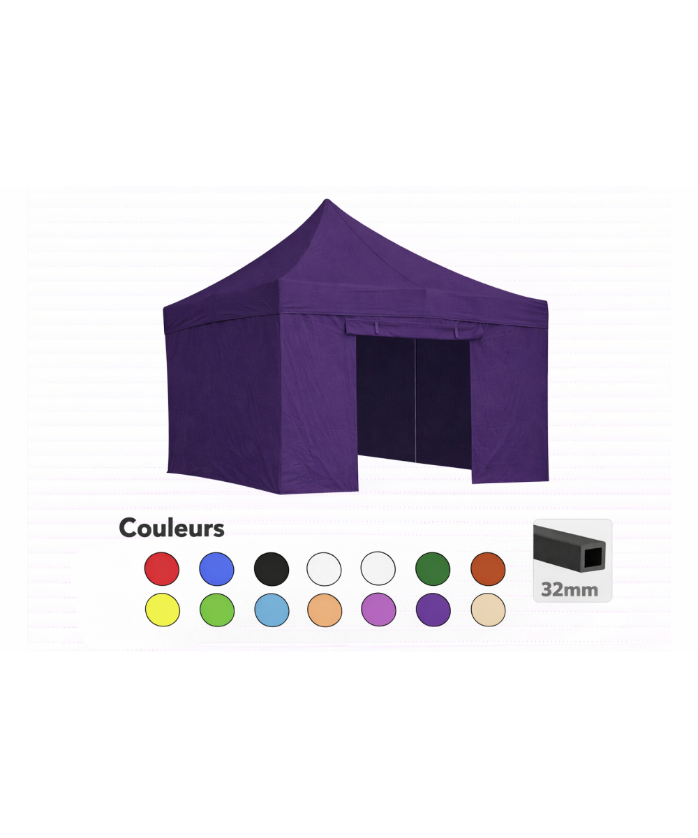 Tente pliante 3x3 violette LOISIR – Barnum acier 32 mm avec parois