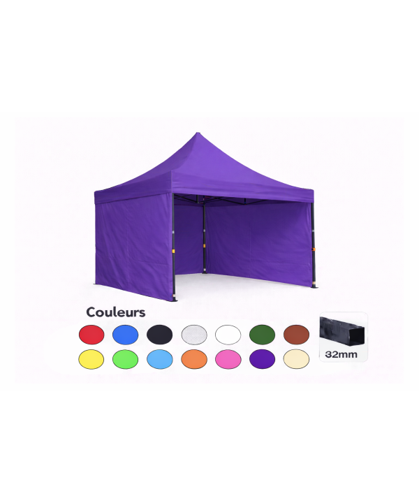 Tente pliante 3x3 violette LOISIR – Barnum acier 32 mm avec parois