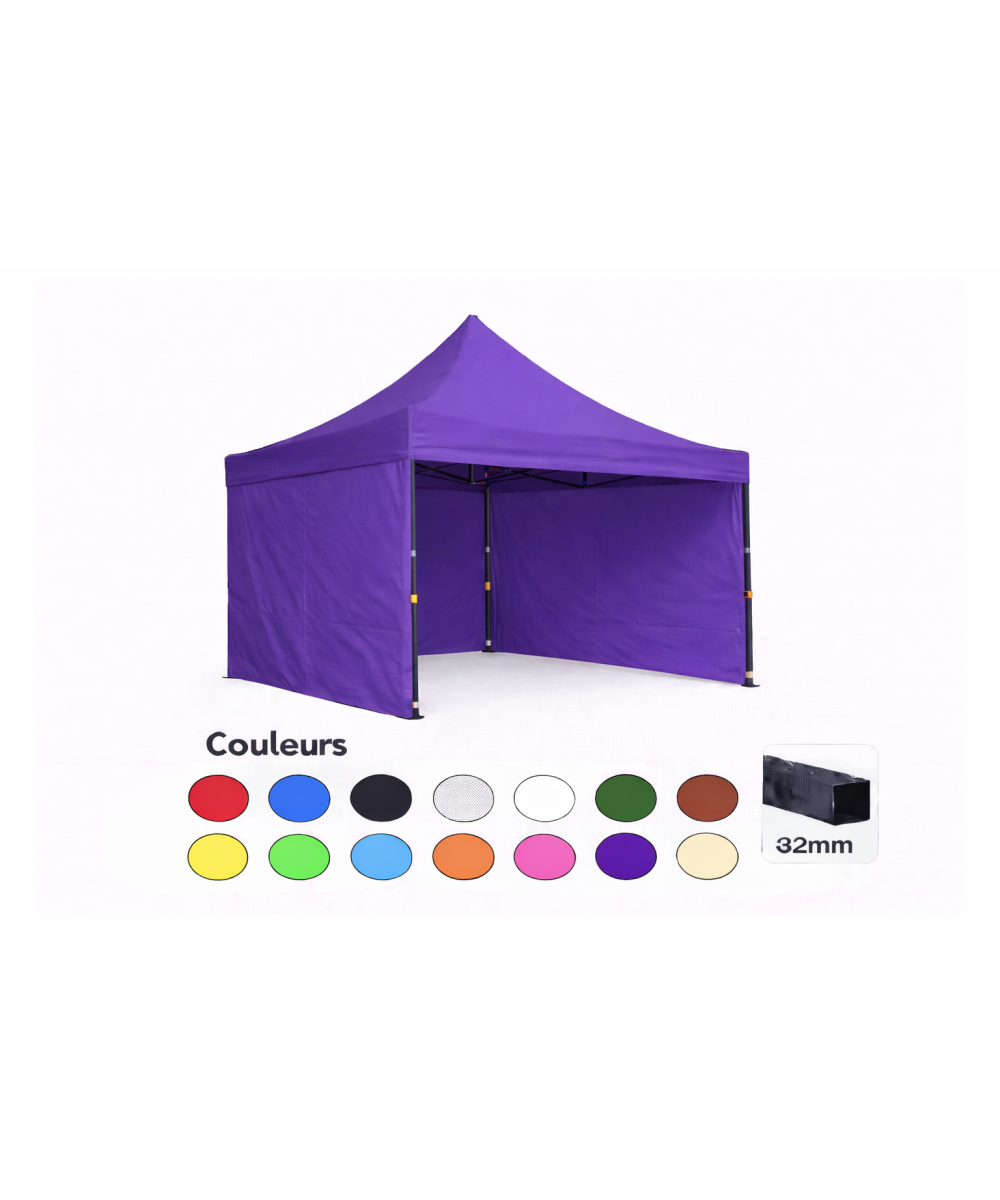 Tente pliante 3x3 violette LOISIR – Barnum acier 32 mm avec parois