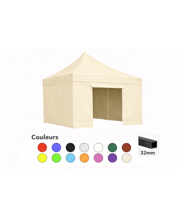 Tente pliante 3x3 crème LOISIR – Barnum acier 32 mm avec parois