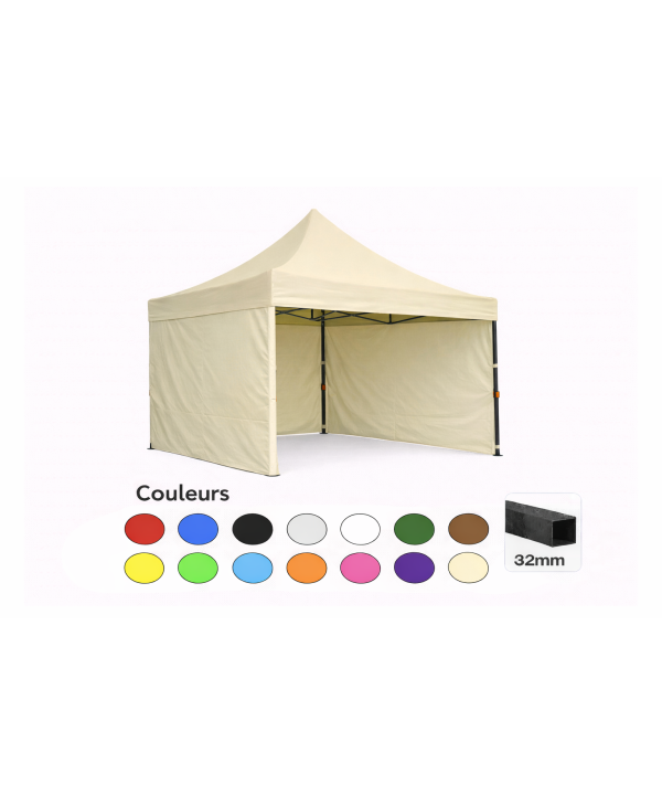 Tente pliante 3x3 crème LOISIR – Barnum acier 32 mm avec parois