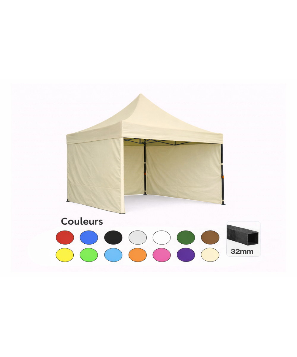 Tente pliante 3x3 crème LOISIR – Barnum acier 32 mm avec parois