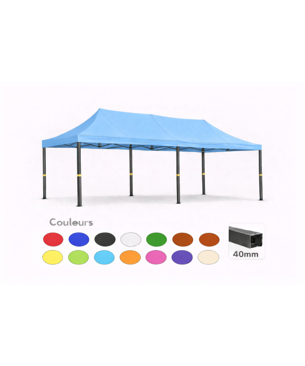 Barnum pliant 3x6 Prémium acier 40 mm – Bleu ciel – Toit 320 g/m² – Sans parois