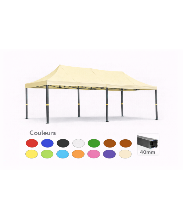Barnum pliant 3x6 Prémium acier 40 mm – Crème – Toit 320 g/m² – Sans parois