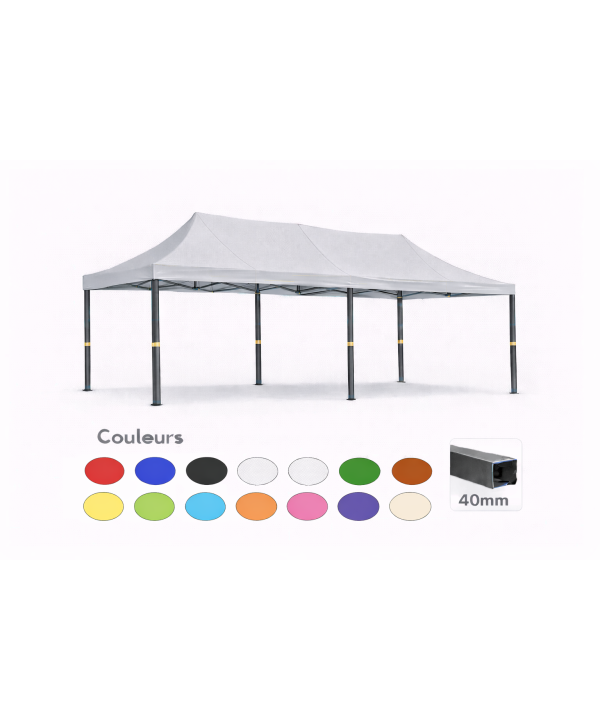 Barnum pliant 3x6 Prémium acier 40 mm – Gris clair – Toit 320 g/m² – Sans parois