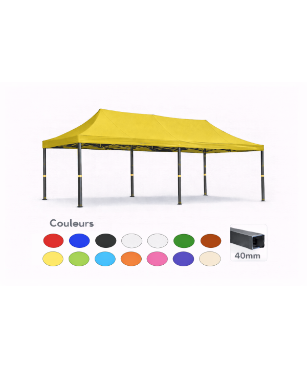 Barnum pliant 3x6 Prémium acier 40 mm – Jaune – Toit 320 g/m² – Sans parois