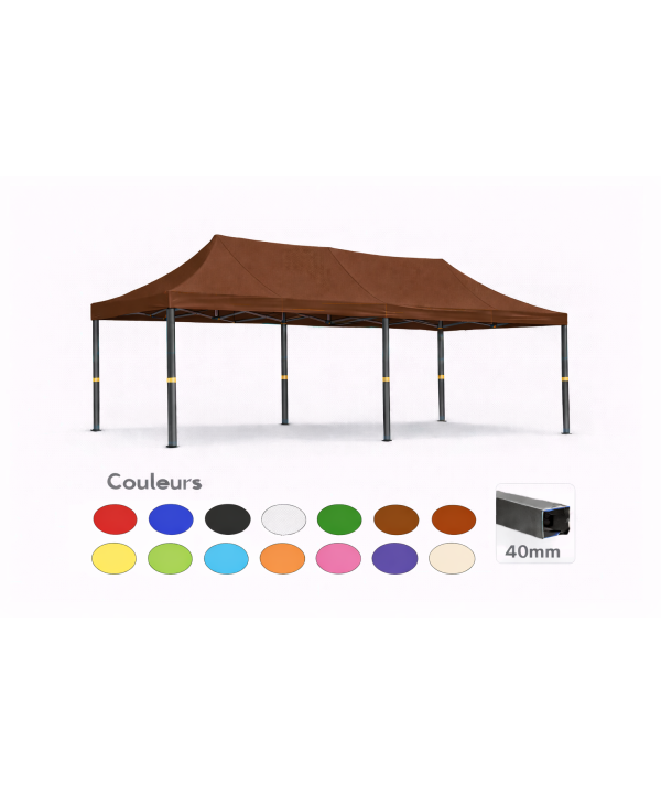 Barnum pliant 3x6 Prémium acier 40 mm – Marron – Toit 320 g/m² – Sans parois