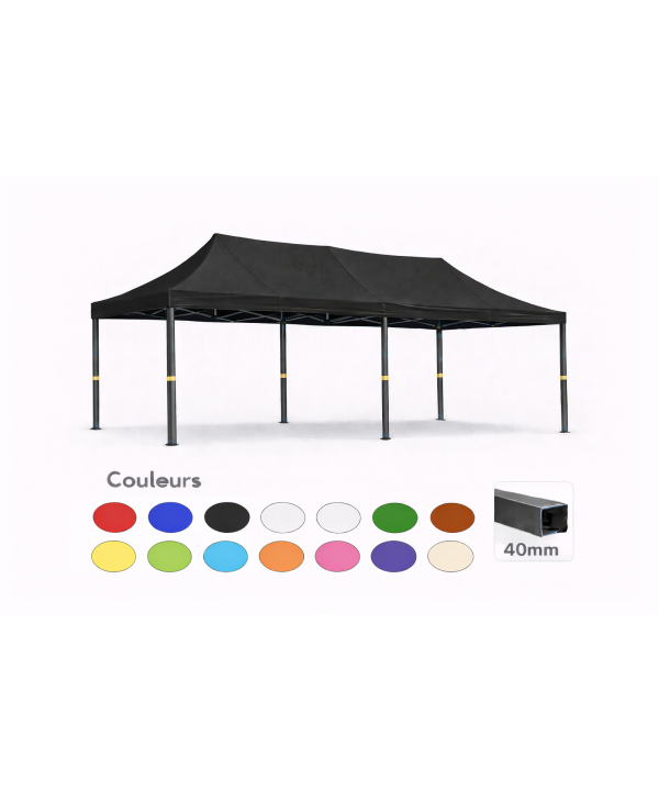 Barnum pliant 3x6 Prémium acier 40 mm – Noir – Toit 320 g/m² – Sans parois