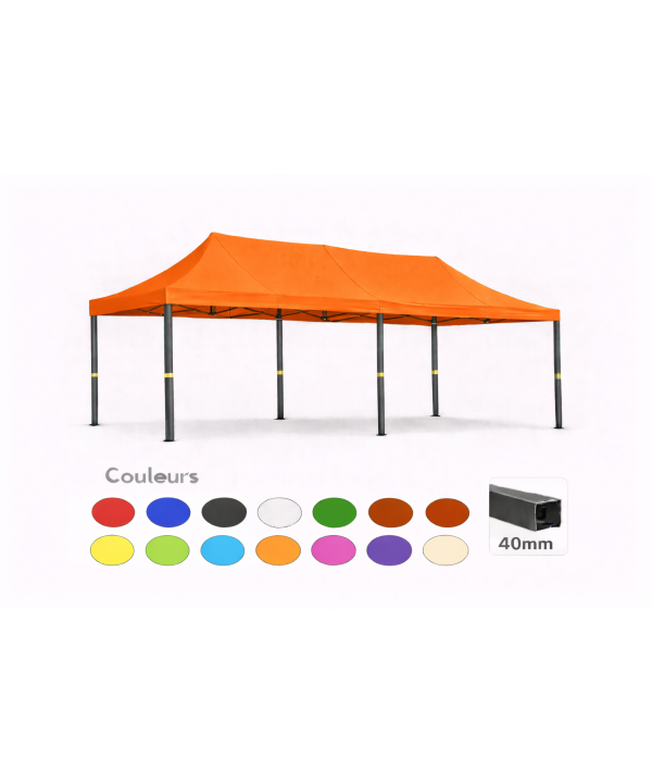 Barnum pliant 3x6 Prémium acier 40 mm – Orange – Toit 320 g/m² – Sans parois