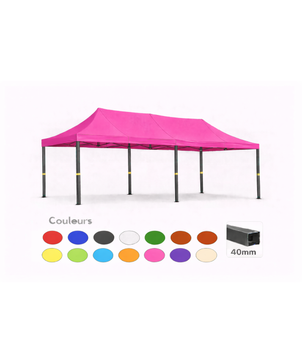 Barnum pliant 3x6 Prémium acier 40 mm – Rose – Toit 320 g/m² – Sans parois