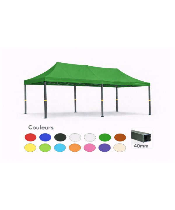 Barnum pliant 3x6 Prémium acier 40 mm – Vert – Toit 320 g/m² – Sans parois