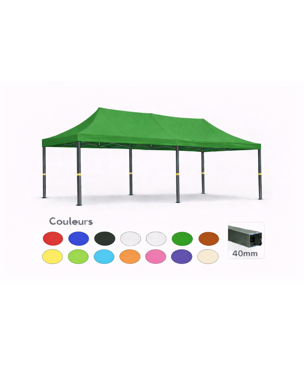 Barnum pliant 3x6 Prémium acier 40 mm – Vert – Toit 320 g/m² – Sans parois