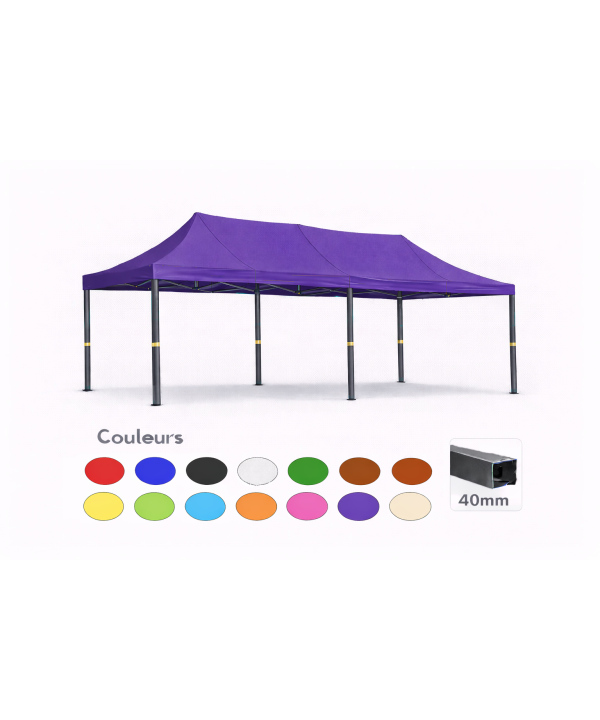 Barnum pliant 3x6 Prémium acier 40 mm – Violet – Toit 320 g/m² – Sans parois