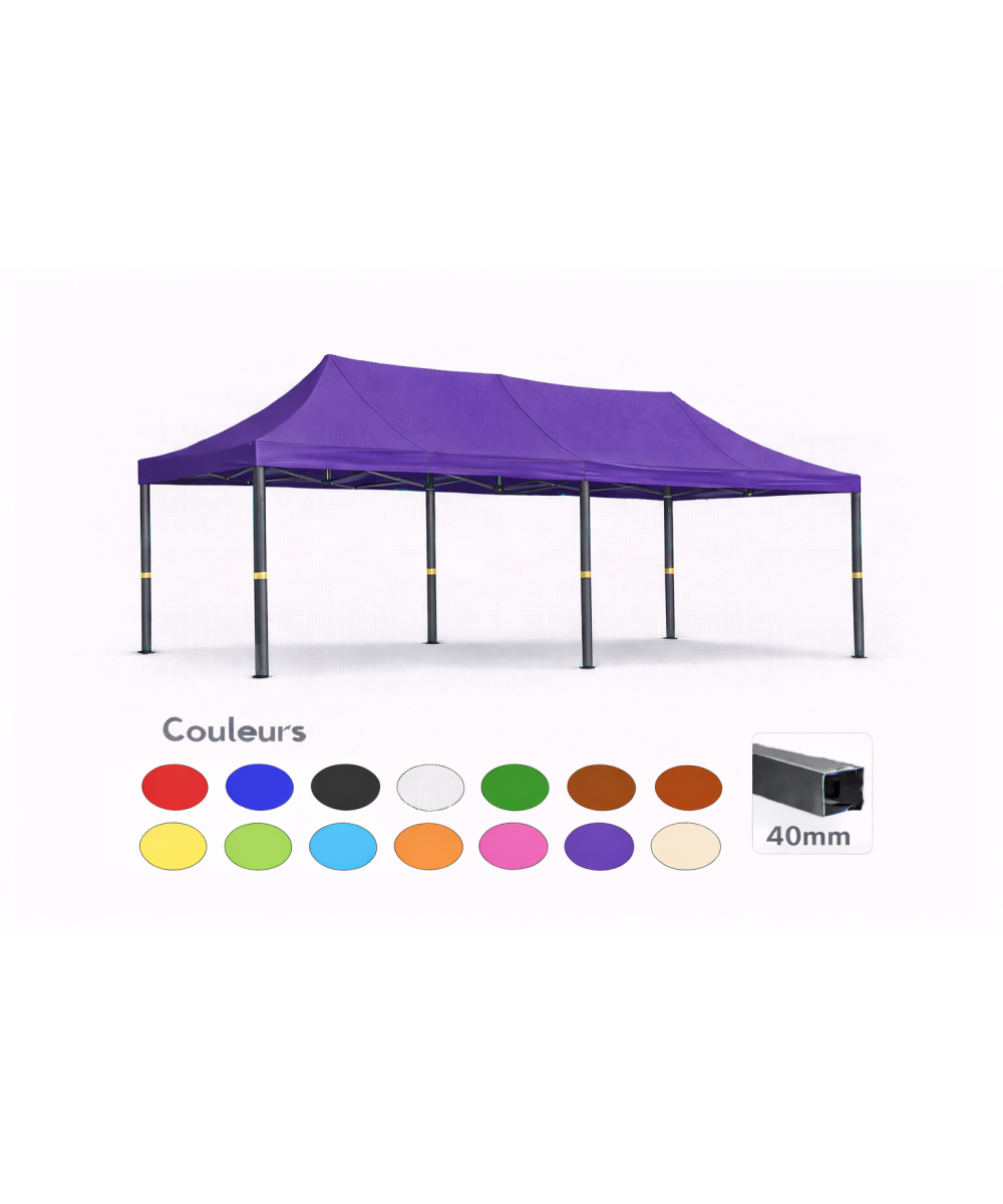 Barnum pliant 3x6 Prémium acier 40 mm – Violet – Toit 320 g/m² – Sans parois