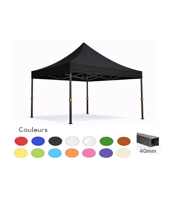 Barnum / tente pliante 3x3 acier prémium 40mm noir – Toile 320 g/m² sans parois