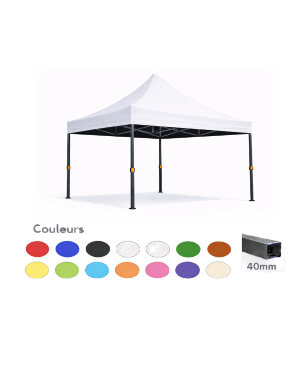 Barnum / tente pliante 3x3 acier prémium 40mm blanc – Toile 320 g/m² sans parois