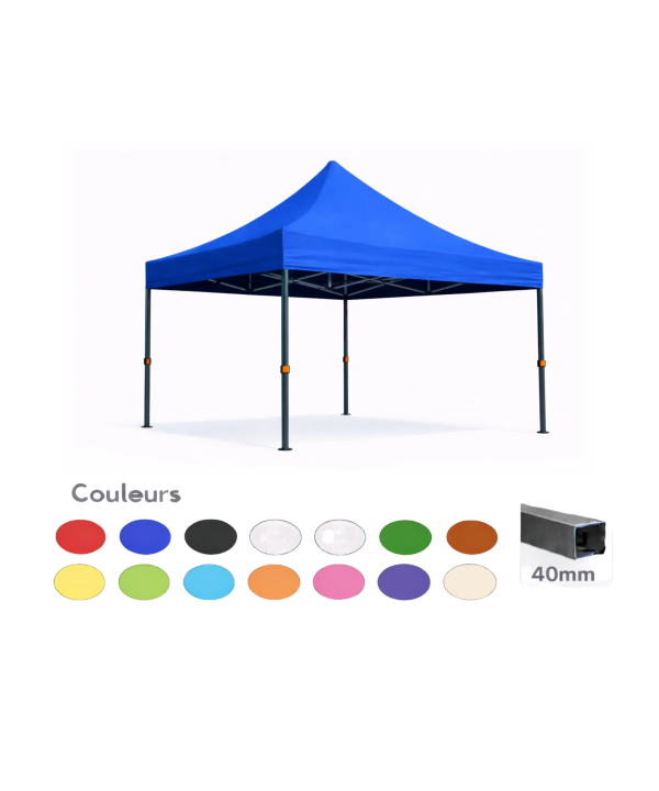 Barnum / tente pliante 3x3 acier prémium 40mm bleu – Toile 320 g/m² sans parois