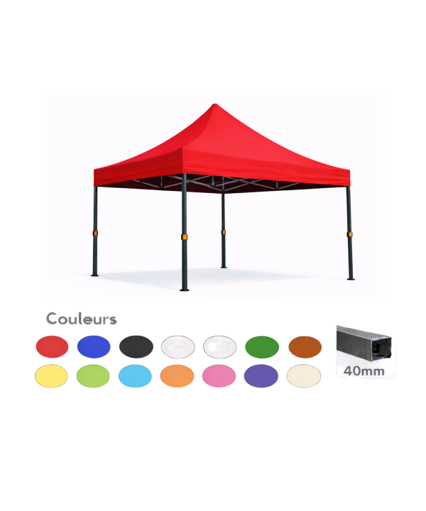 Barnum / tente pliante 3x3 acier prémium 40mm rouge – Toile 320 g/m² sans parois