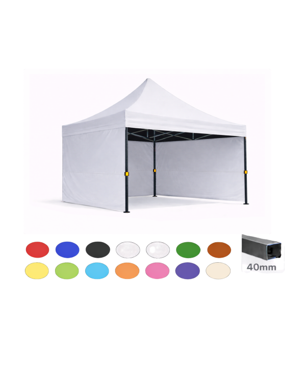 Barnum / tente pliante 3x3 acier prémium 40mm blanc – Toile 320 g/m² avec parois