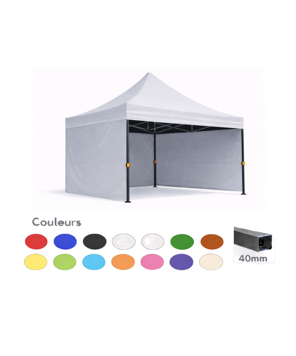 Barnum / tente pliante 3x3 acier prémium 40mm gris clair – Toile 320 g/m² avec parois