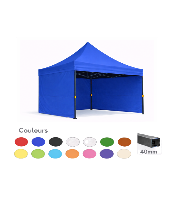 Barnum / tente pliante 3x3 acier prémium 40mm bleu – Toile 320 g/m² avec parois