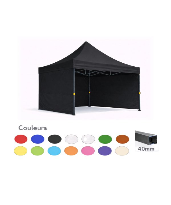 Barnum / tente pliante 3x3 acier prémium 40mm noir – Toile 320 g/m² avec parois
