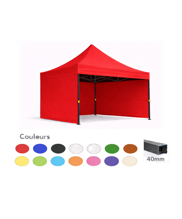 Barnum / tente pliante 3x3 acier prémium 40mm rouge – Toile 320 g/m² avec parois