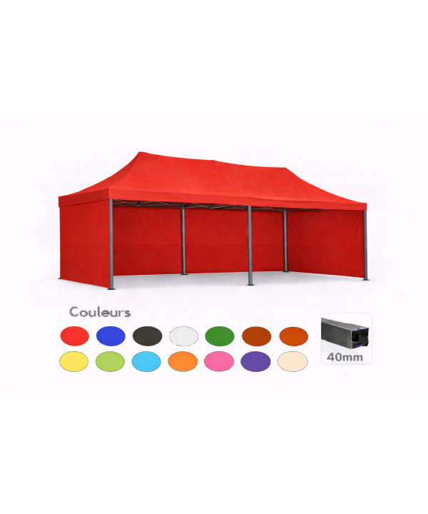 Barnum pliant 3x6 Prémium acier 40 mm – Rouge – Pack 4 parois (dont 1 porte) – Toit 320 g/m²