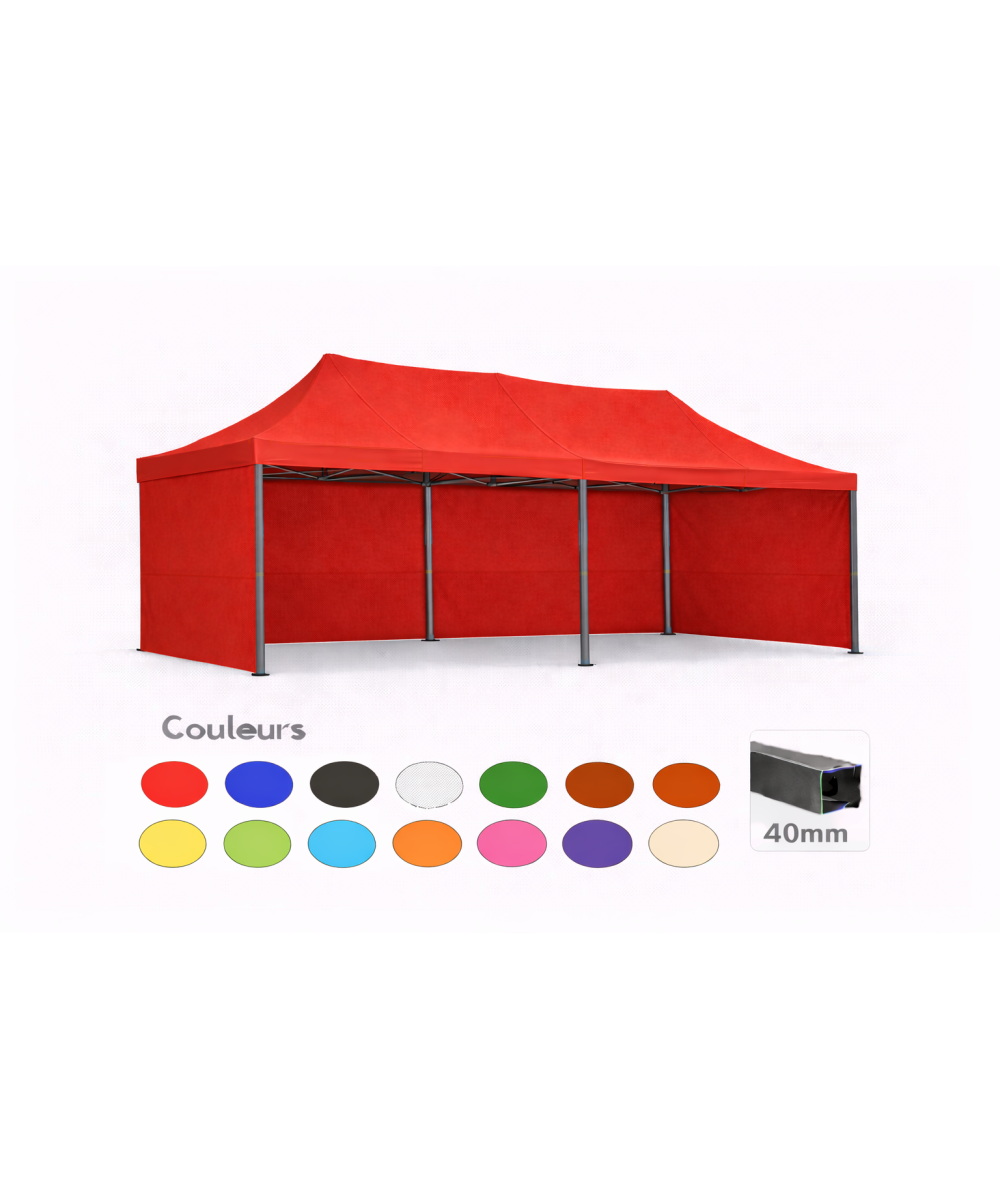 Barnum pliant 3x6 Prémium acier 40 mm – Rouge – Pack 4 parois (dont 1 porte) – Toit 320 g/m²