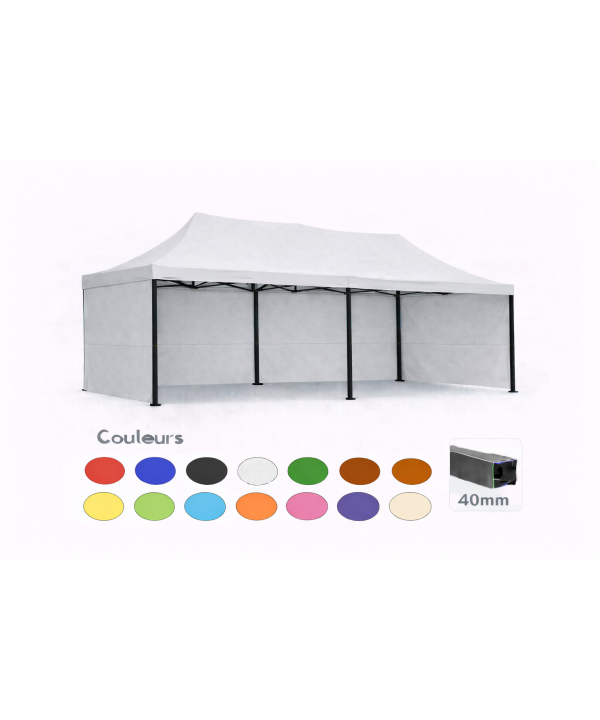 Barnum pliant 3x6 Prémium acier 40 mm – Gris clair – Pack 4 parois (dont 1 porte) – Toit 320 g/m²