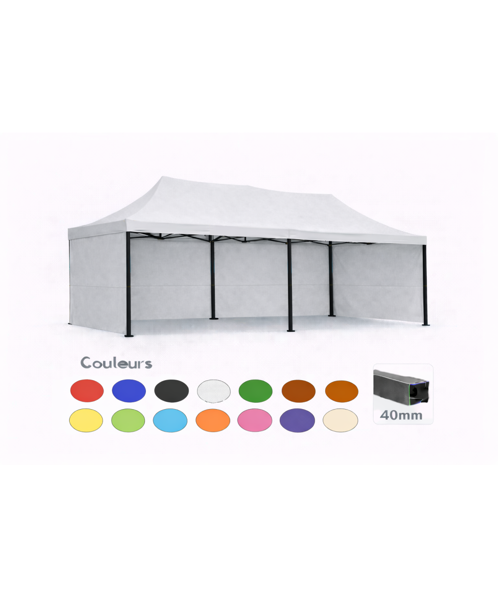 Barnum pliant 3x6 Prémium acier 40 mm – Gris clair – Pack 4 parois (dont 1 porte) – Toit 320 g/m²