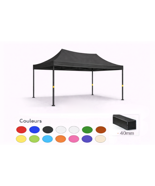 Barnum pliant 3x2 noir Prémium acier 40 mm sans parois