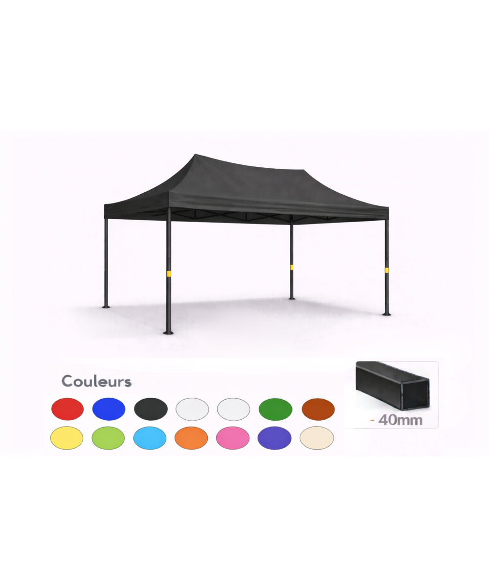Barnum pliant 3x2 noir Prémium acier 40 mm sans parois