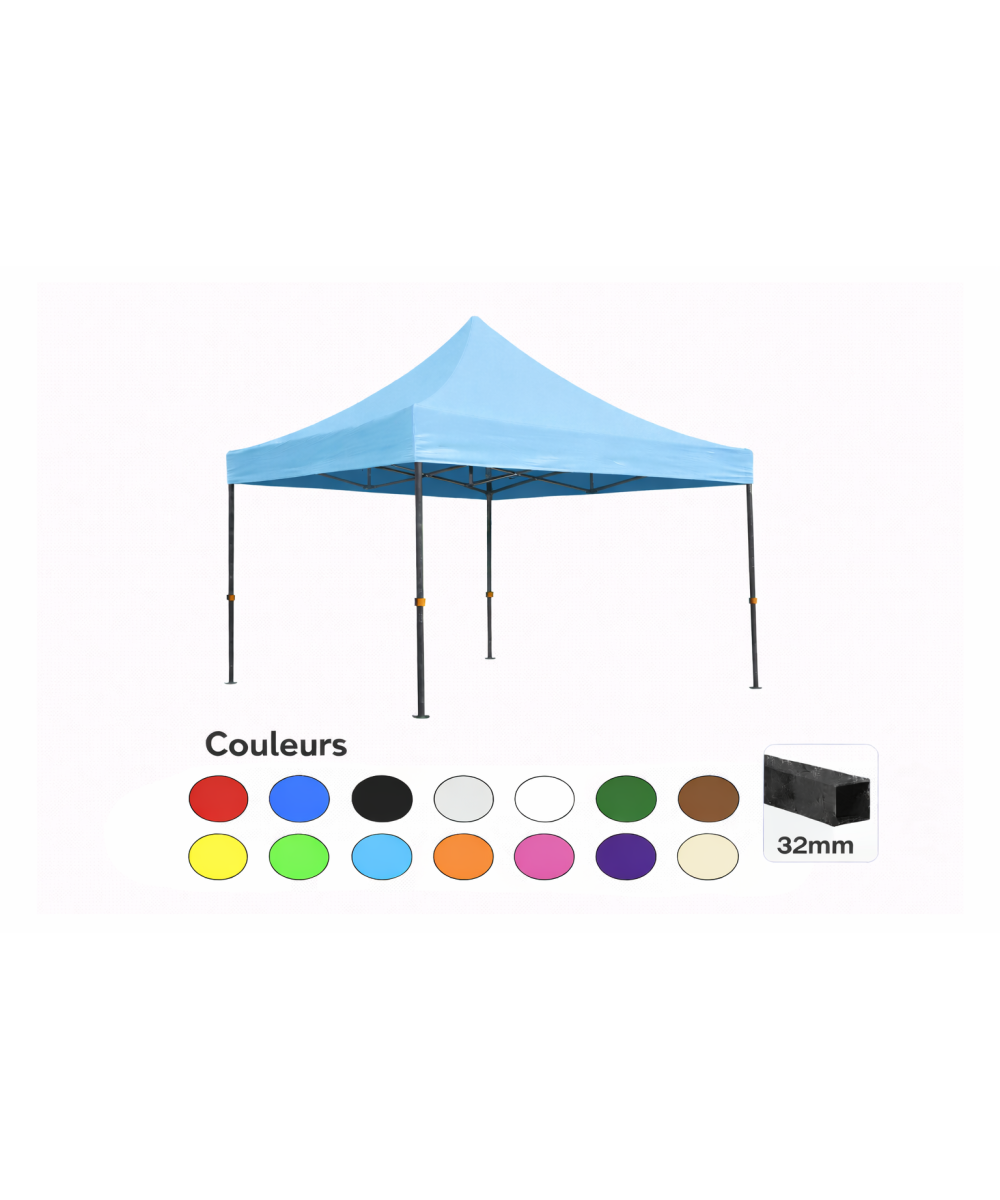 Tente pliante 3x3 bleu ciel LOISIR – Barnum acier 32 mm étanche