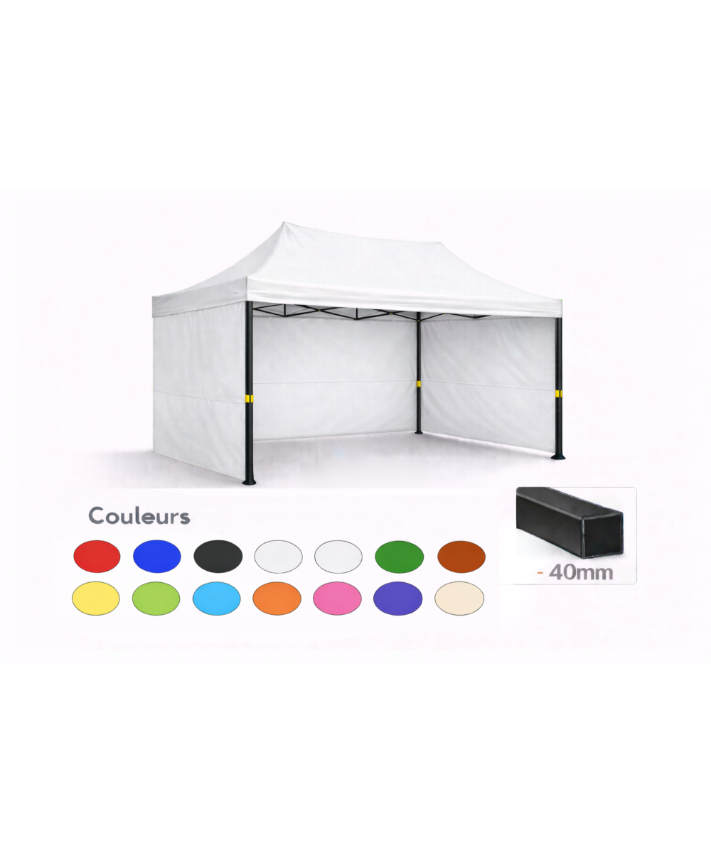Barnum pliant 3x2 blanc Prémium acier 40 mm avec parois