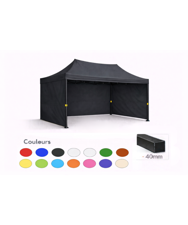 Barnum pliant 3x2 noir Prémium acier 40 mm avec parois