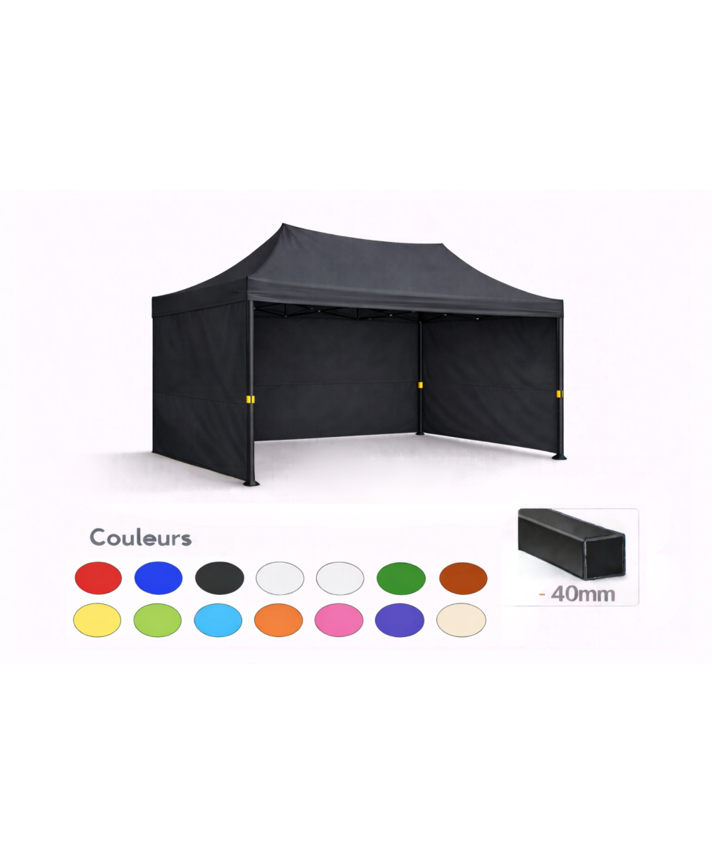 Barnum pliant 3x2 noir Prémium acier 40 mm avec parois
