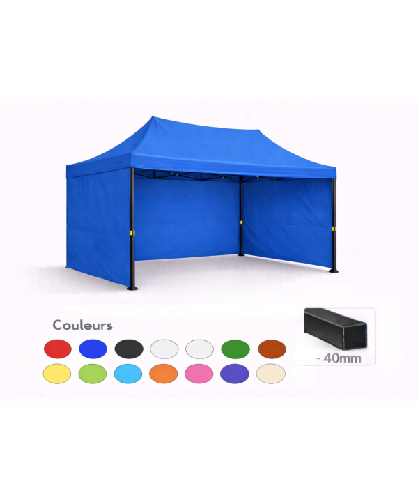 Barnum pliant 3x2 bleu Prémium acier 40 mm avec parois