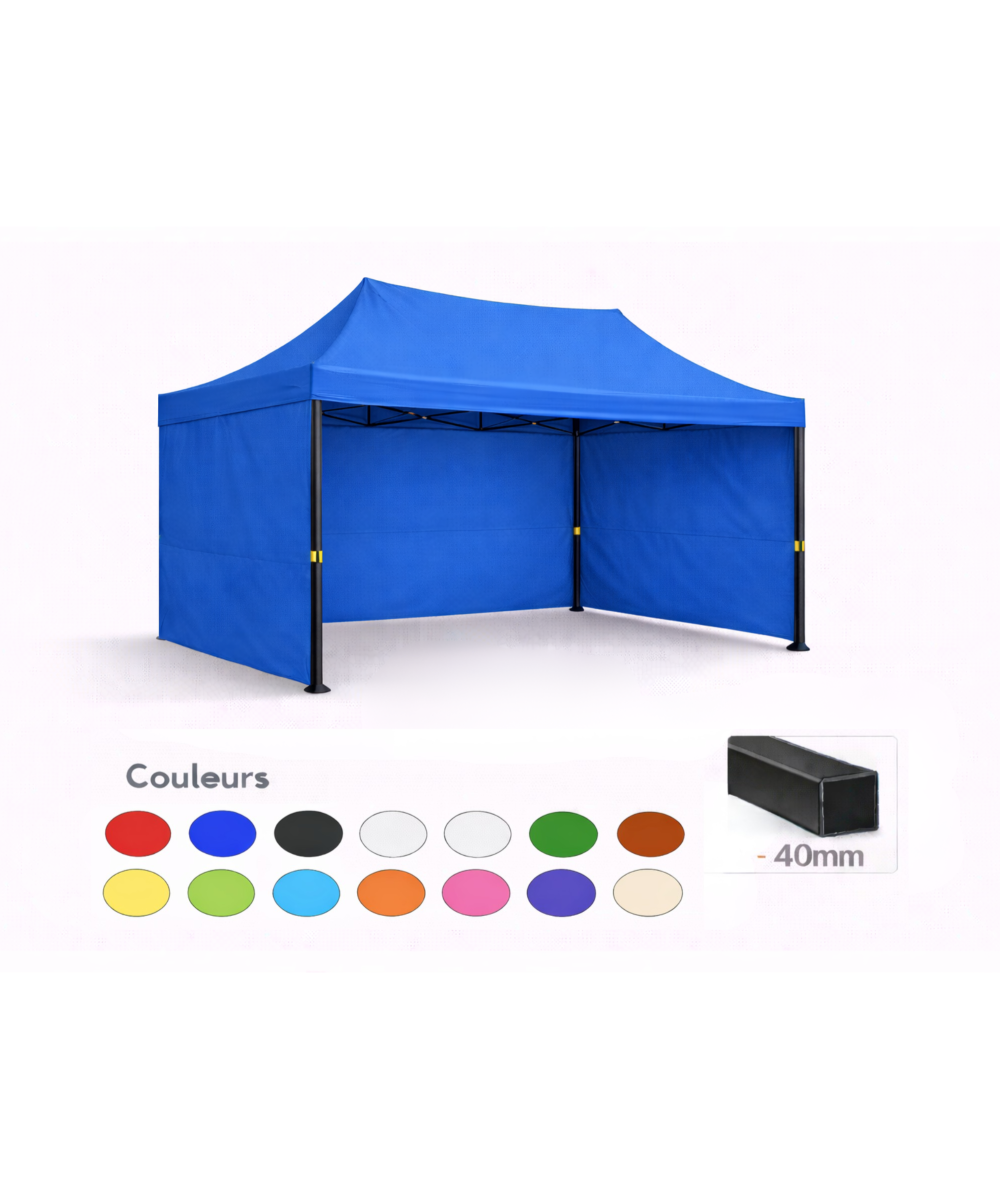 Barnum pliant 3x2 bleu Prémium acier 40 mm avec parois