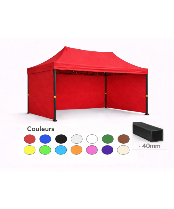 Barnum pliant 3x2 rouge Prémium acier 40 mm avec parois