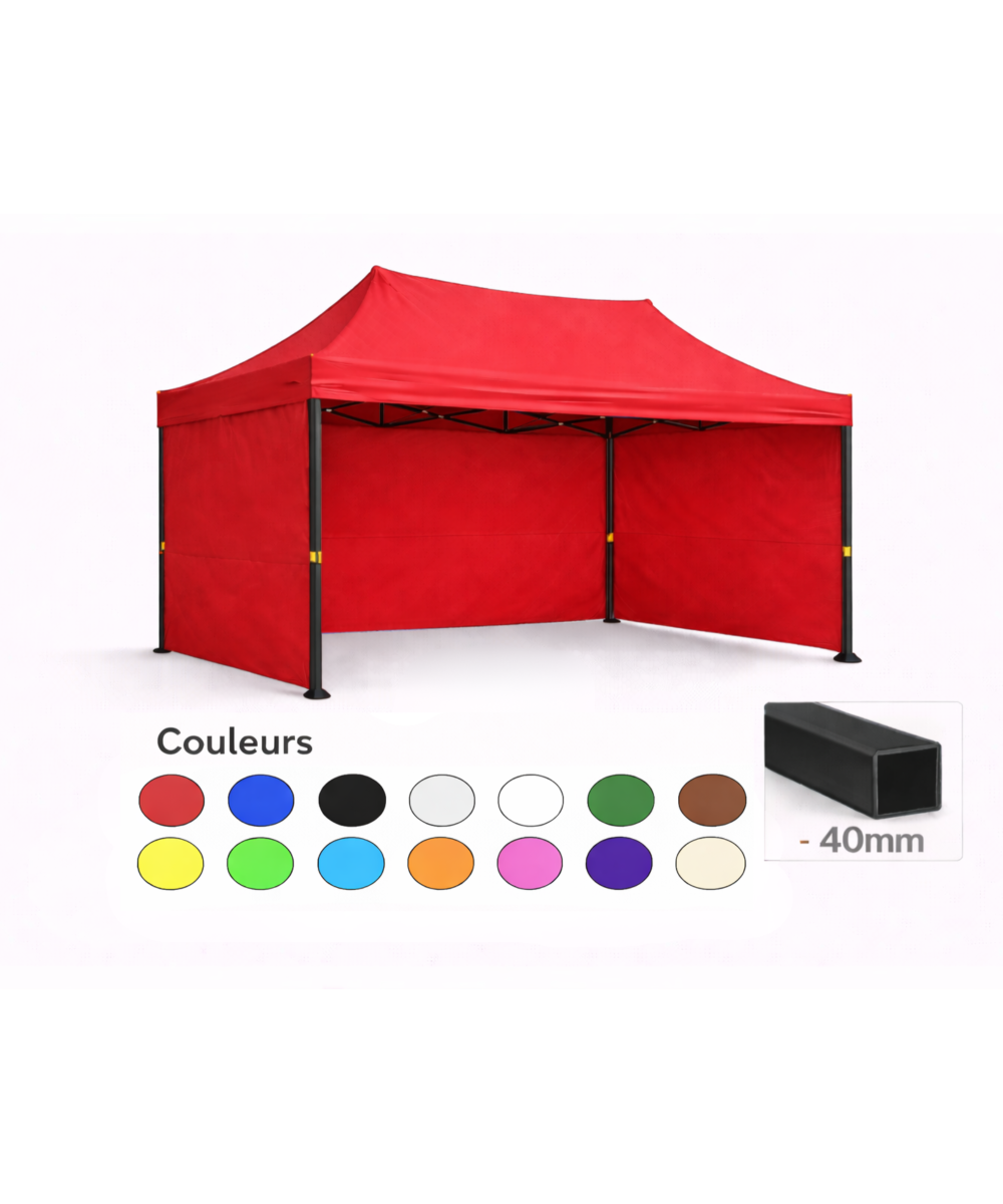 Barnum pliant 3x2 rouge Prémium acier 40 mm avec parois